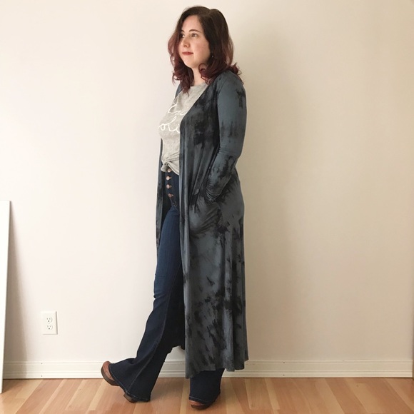 LAST TWO! Tie Dye Long Kimono Duster Cardigan Blue - Picture 2 of 6